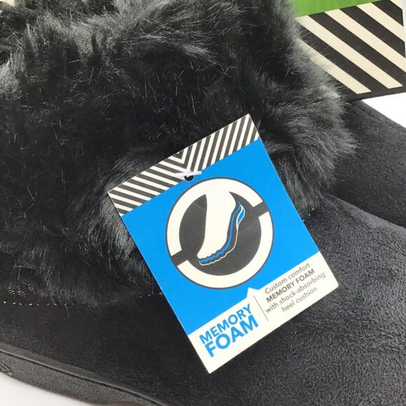 Isotoner Woodlands Slippers Womens 9.5-10 XL Black Fur Lined Memory Foam Booties - Picture 4 of 10